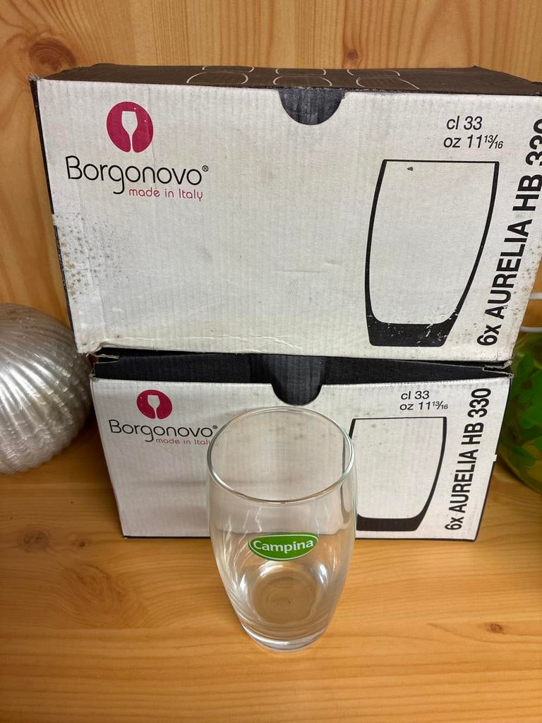 11 Campina glazen van Borgonovo, 33 cl, Ophalen of Verzenden, Zo goed als nieuw