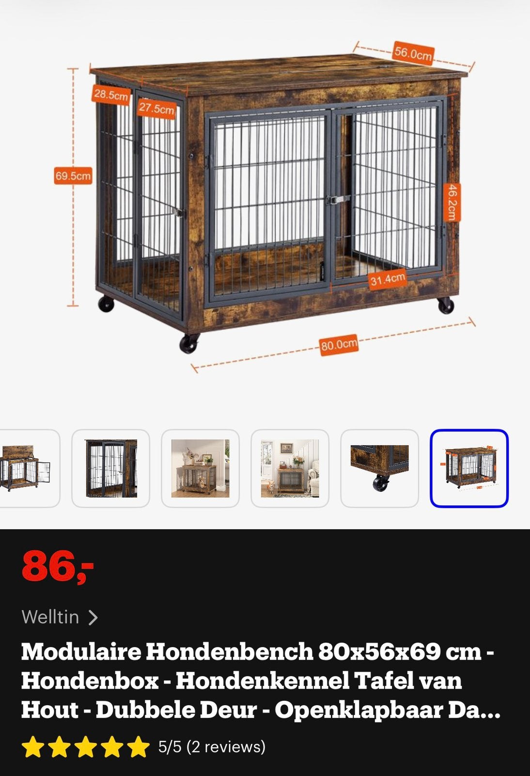 Hondenbench, Ophalen, Minder dan 65 cm, Hondenhok, Zo goed als nieuw