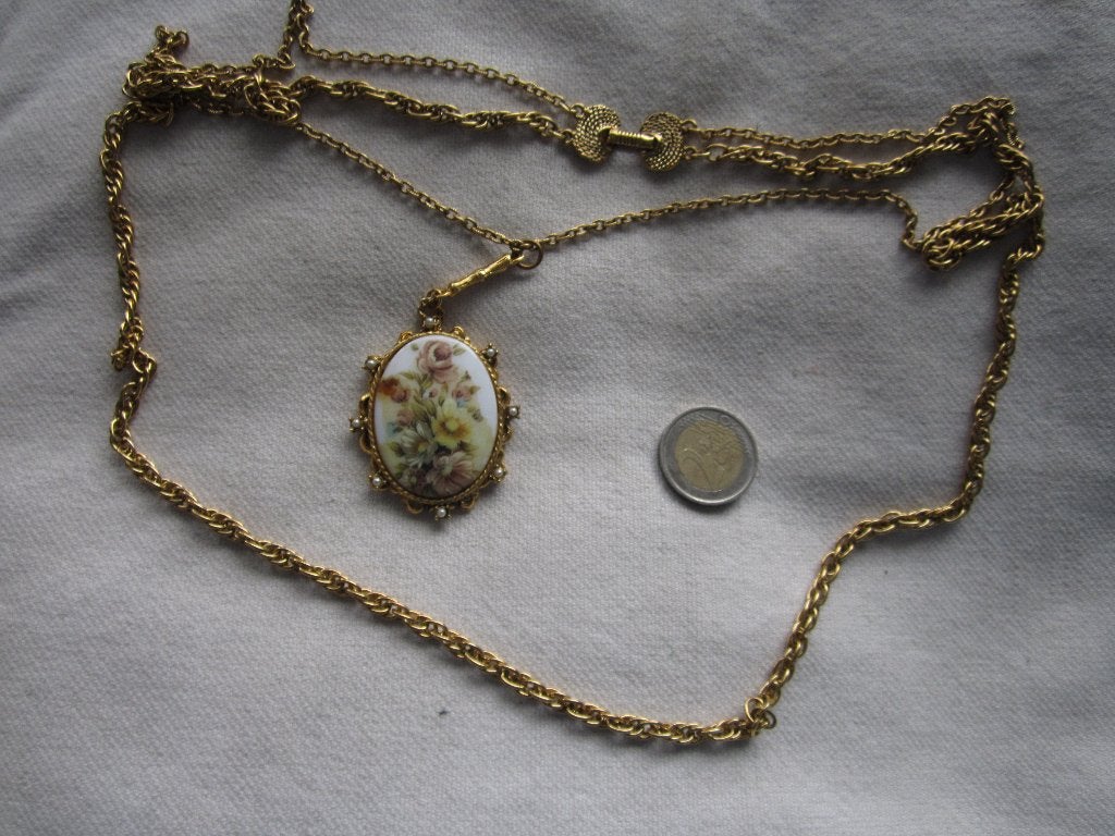 19.   Schitterende oude ketting+hanger,  60/80cm, Sieraden, Tassen en Uiterlijk, Antieke sieraden, Ophalen, Overige materialen
