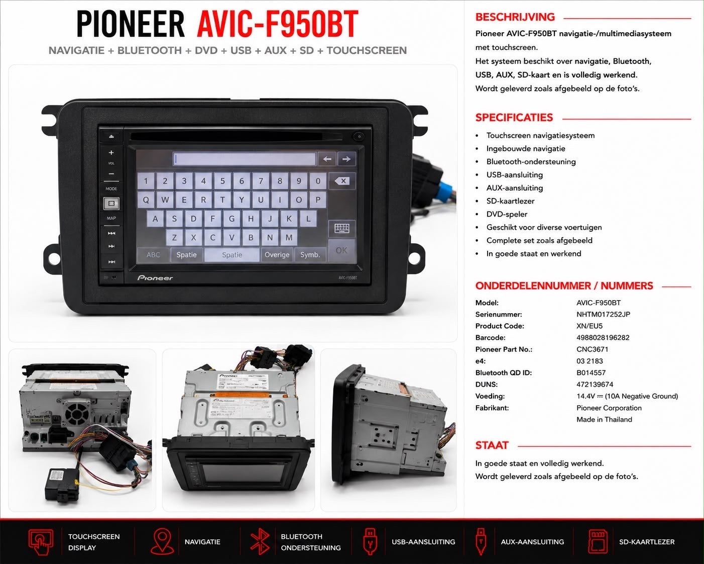 Pioneer AVIC-F950BT Navigatie Multimedia Radio Bluetooth USB, Ophalen of Verzenden, Gebruikt