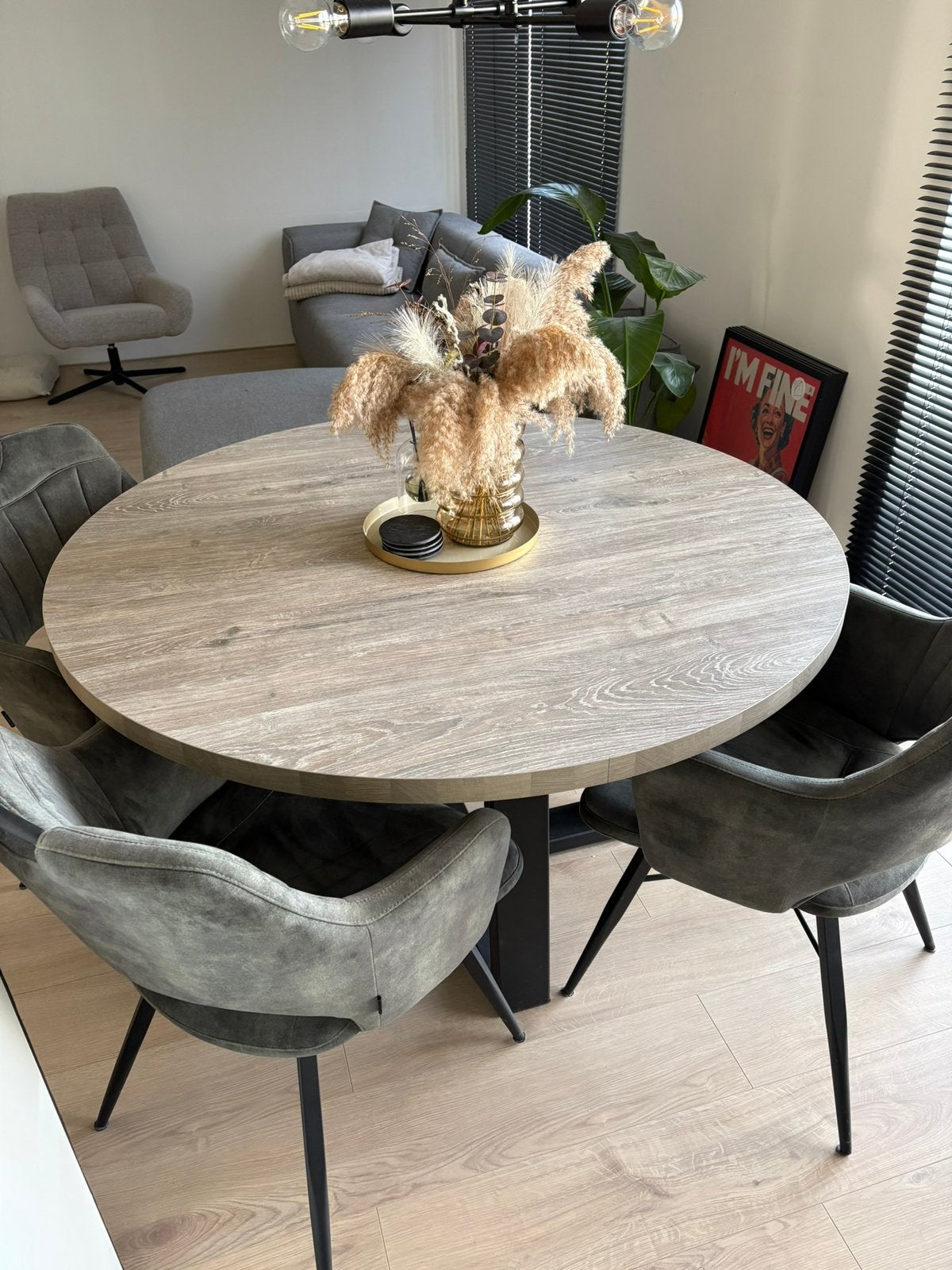 Eettafel met stoelen, Huis en Inrichting, Tafels | Eettafels, Ophalen, Zo goed als nieuw, Rond, 100 tot 150 cm
