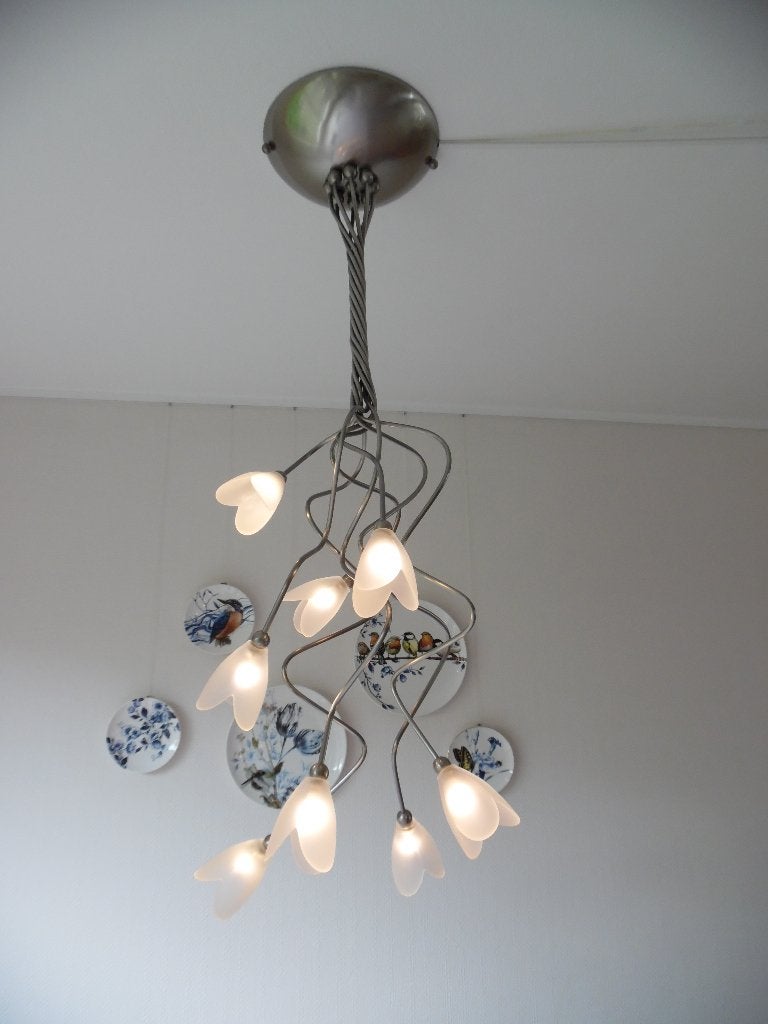 Plafondlamp RVS, Ophalen, Gebruikt, Glas, G4