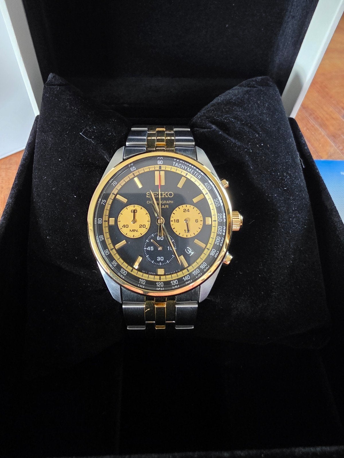 Seiko Chronograaf Herenhorloge - Zwart/Goud, Sieraden, Tassen en Uiterlijk, Horloges | Heren, Ophalen, Staal, Polshorloge, Zo goed als nieuw