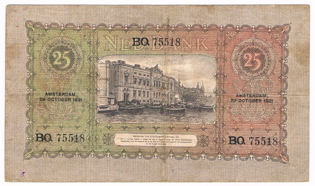 25 gulden 29 oktober 1921 Willem van oranje, Verzenden, 25 gulden, Los biljet
