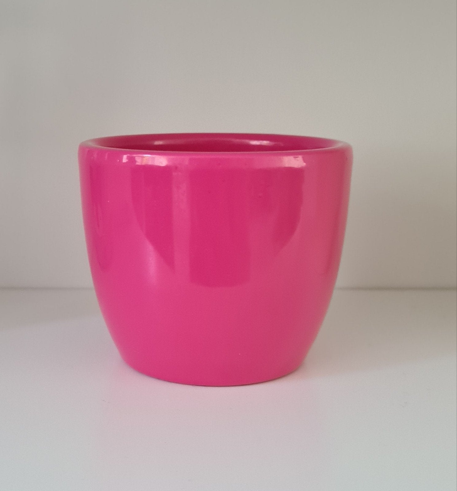 Geglazuurd aardewerken plantenpotje fuchsia, Tuin en Terras, Bloempotten, Ophalen, Rond, Binnen, Zo goed als nieuw