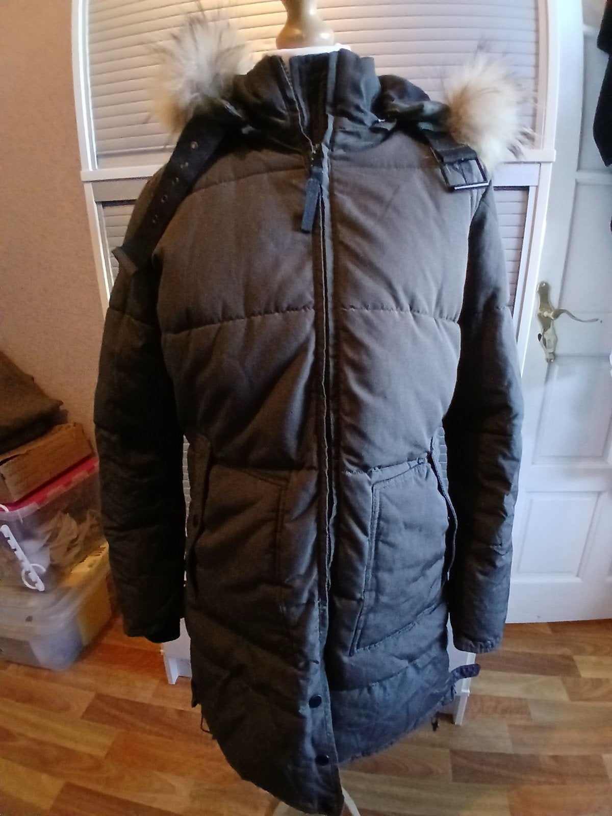 Megusto winterjas met bontkraag - Maat L, Maat 42/44 (L), Zo goed als nieuw, Groen, Megusto