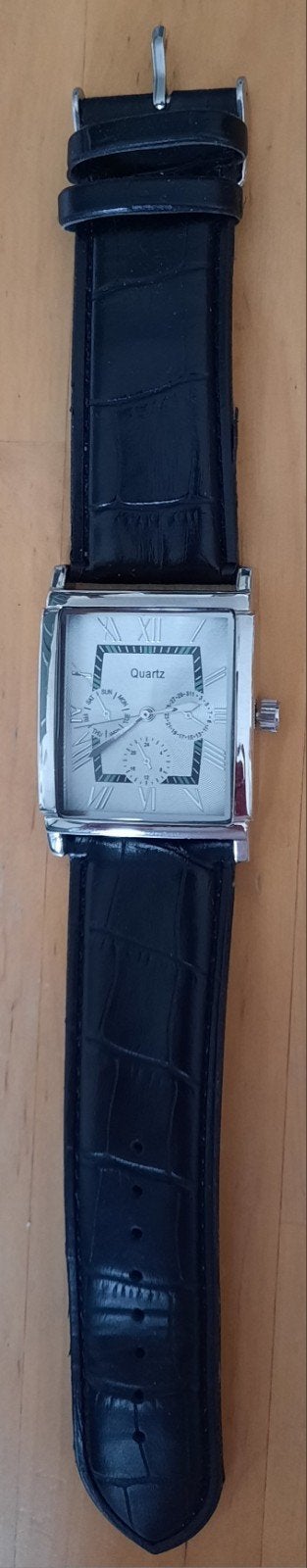 Stijlvol rechthoekig Quartz horloge met leren band, Ophalen of Verzenden