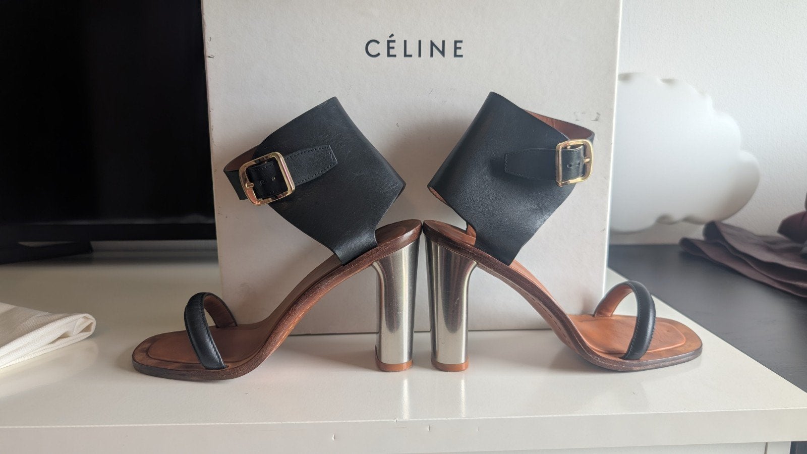 Celine sandalen met hakken, maat 37, Gedragen, Celine, Zwart, Sandalen of Muiltjes