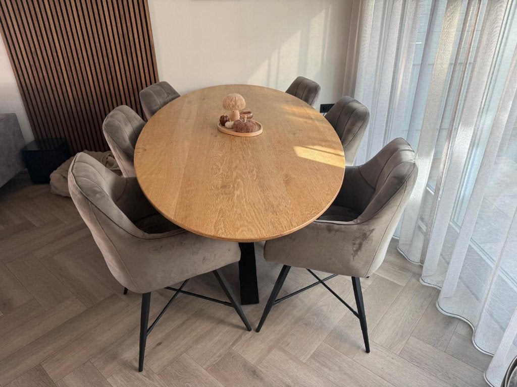 Ovale eettafel met 6 stoelen - Eikenhout, 100 tot 150 cm, Eikenhout, 200 cm of meer, Ophalen of Verzenden
