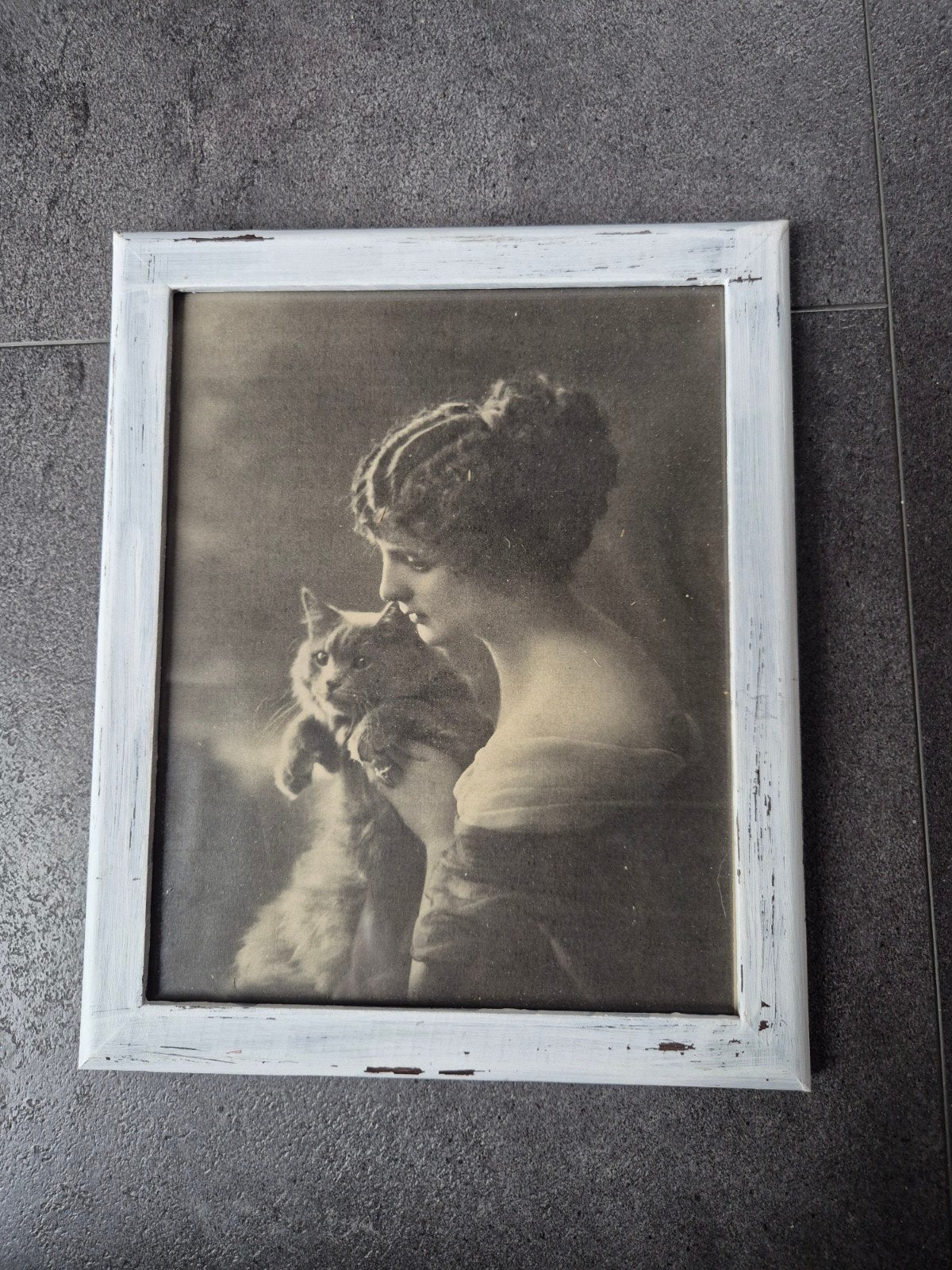 prent/schilderij vrouw met kat, Ophalen of Verzenden