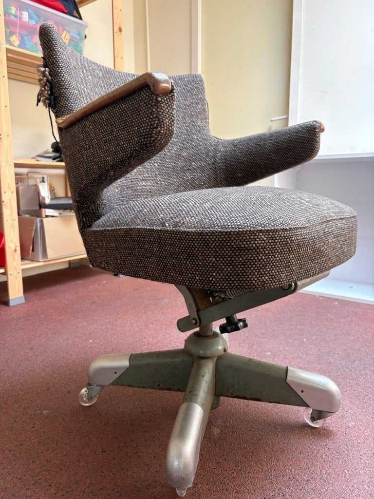 Vintage Bureaustoel - Bruin/Zwart Tweed Stof, Ophalen, Gebruikt, Bruin, Bureaustoel