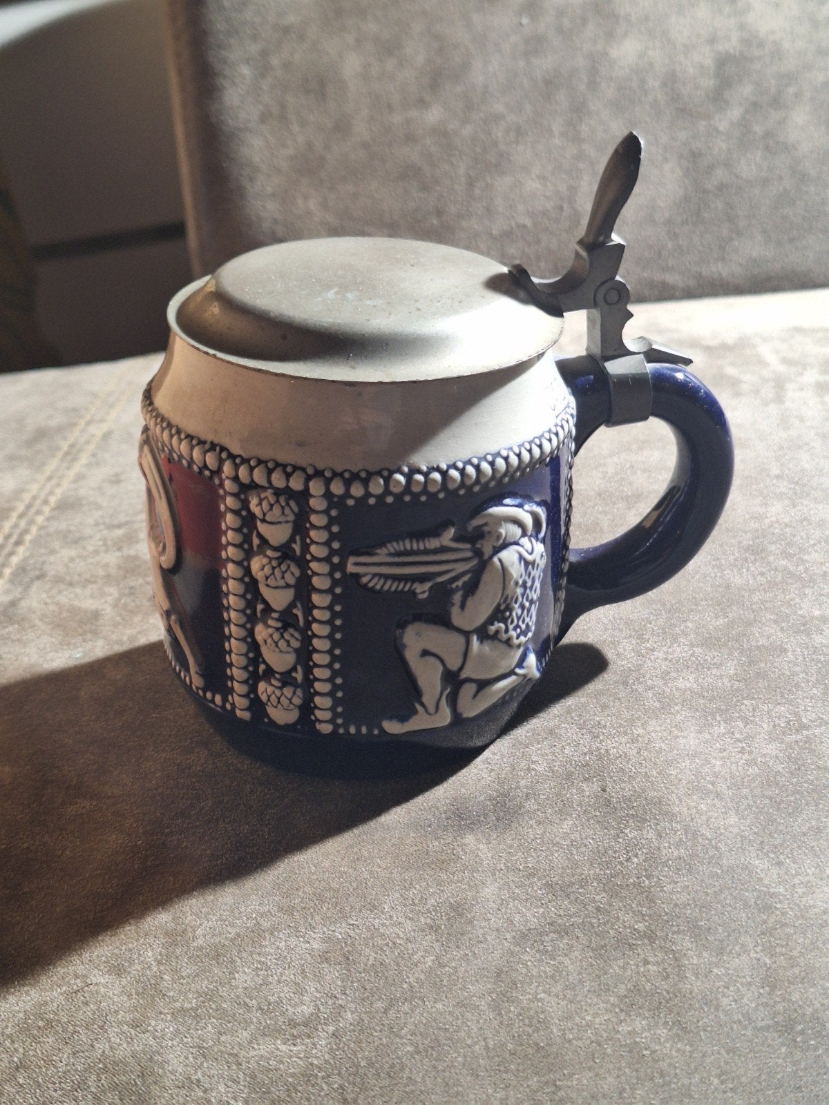 Vintage Duitse Bierpul met Tin Deksel - Handgemaakt, Antiek en Kunst, Ophalen of Verzenden