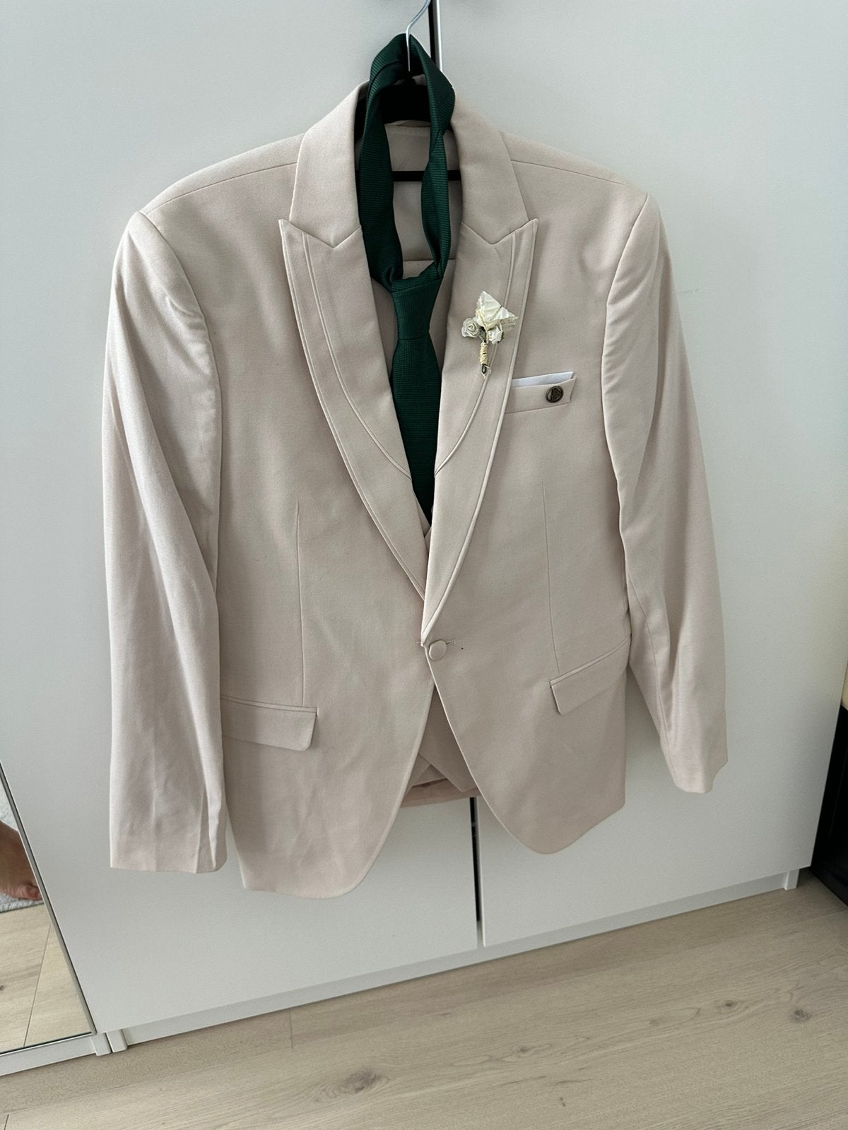 Beige pak met toebehorde broek, Ophalen, Zo goed als nieuw, Maat 36 (S), Beige
