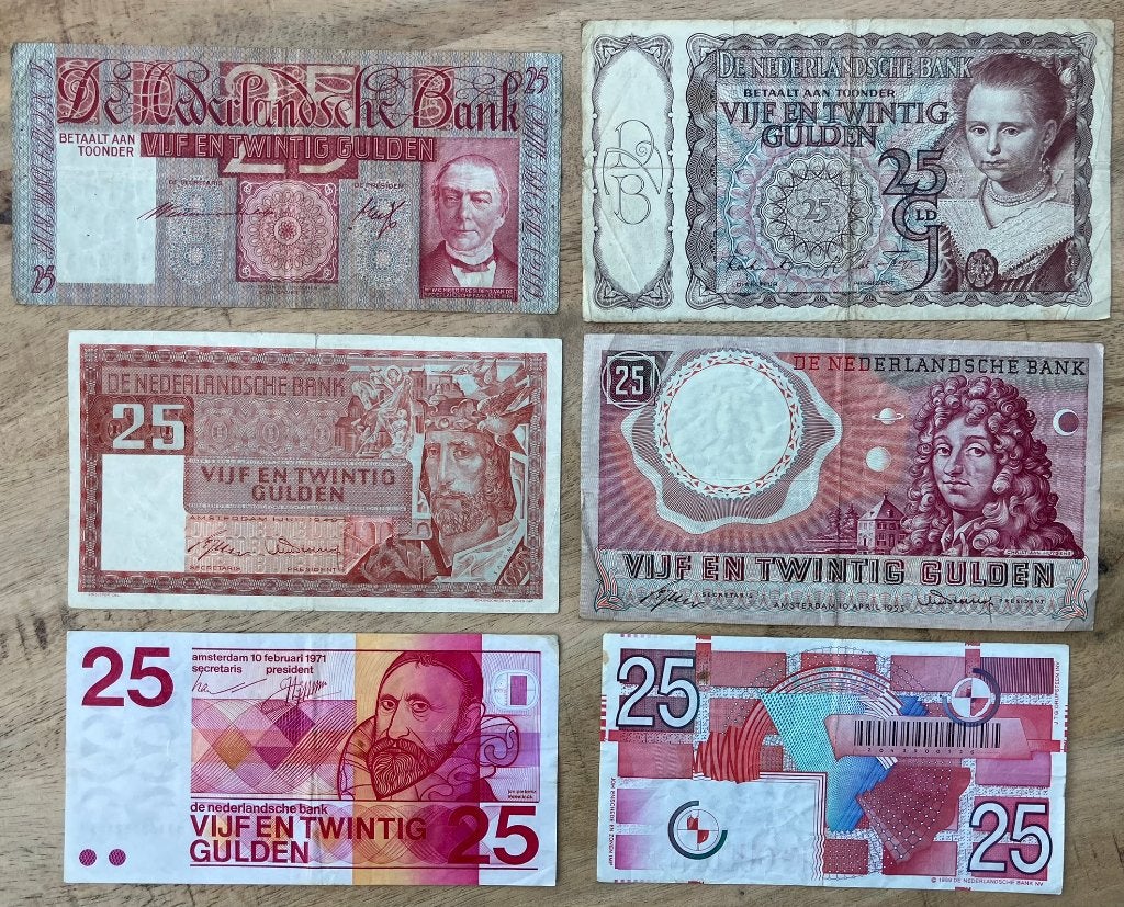 6 verschillende 25 gulden bankbiljetten, Ophalen, 25 gulden, Setje