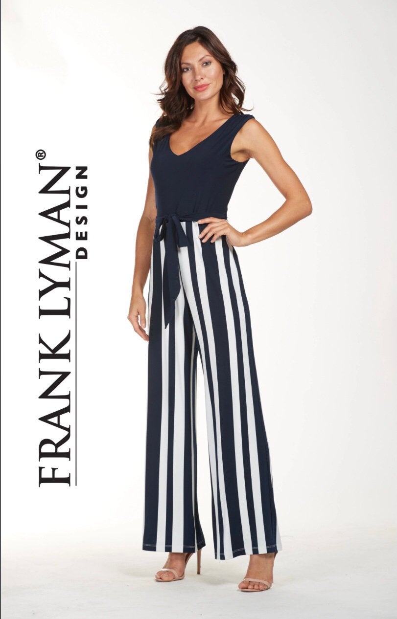 Frank Lyman elegante jumpsuit marine blauw wit streep 38, Kleding | Dames, Jumpsuits, Verzenden, Nieuw, Maat 38/40 (M), Overige kleuren