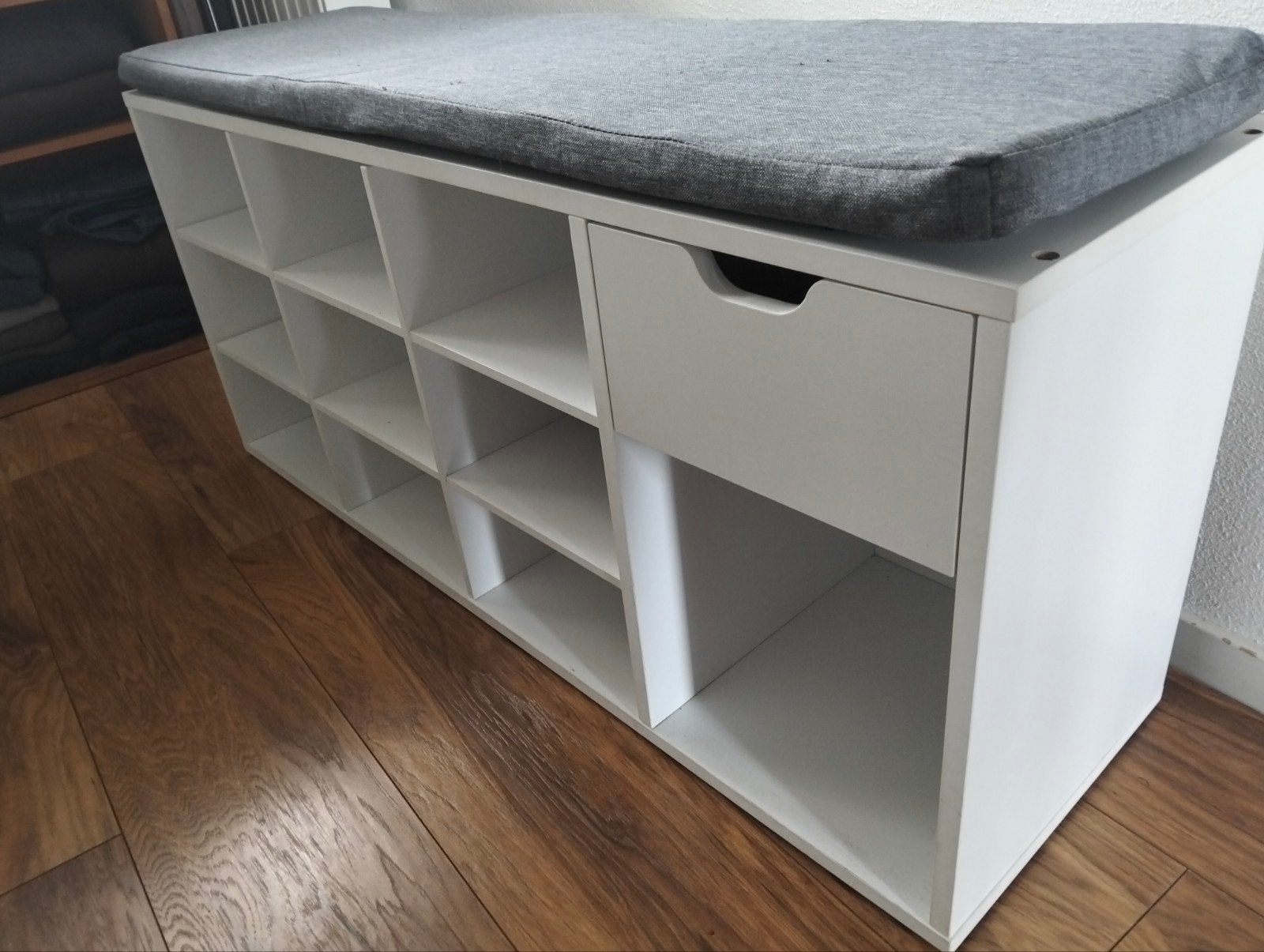 Schoenenbank met zitkussen - 104x30x48 cm - wit, Ophalen, Zo goed als nieuw, Modern, functioneel, minimalistisch