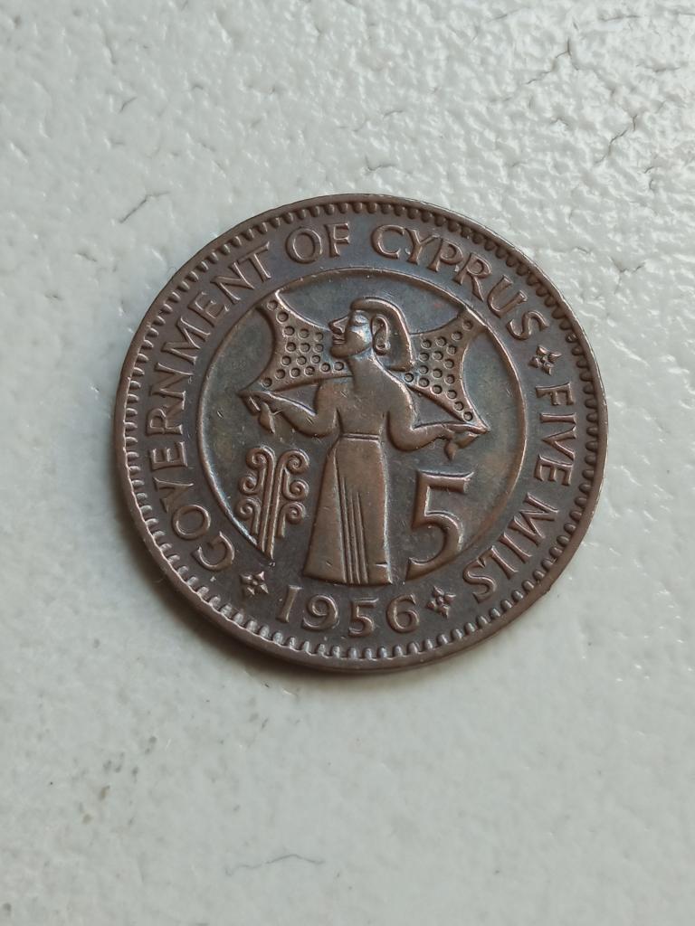 Cyprus 5 mils 1956., Ophalen of Verzenden, Overige landen, Losse munt