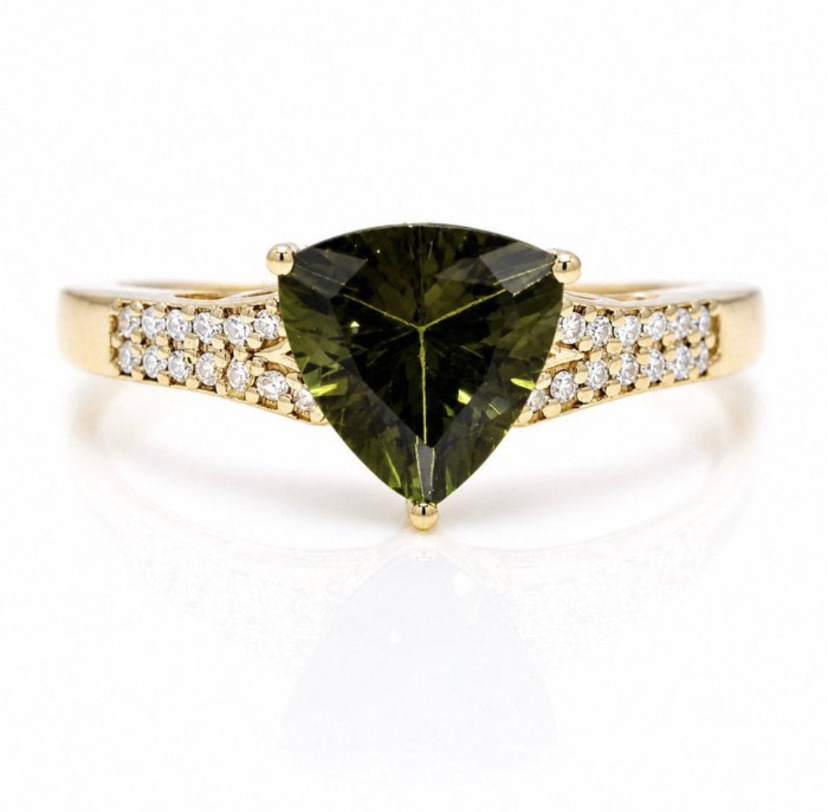 14K Geelgouden Ring met Natuurlijke Toermalijn en Diamanten, Nieuw, Ophalen of Verzenden, Met edelsteen, Dame