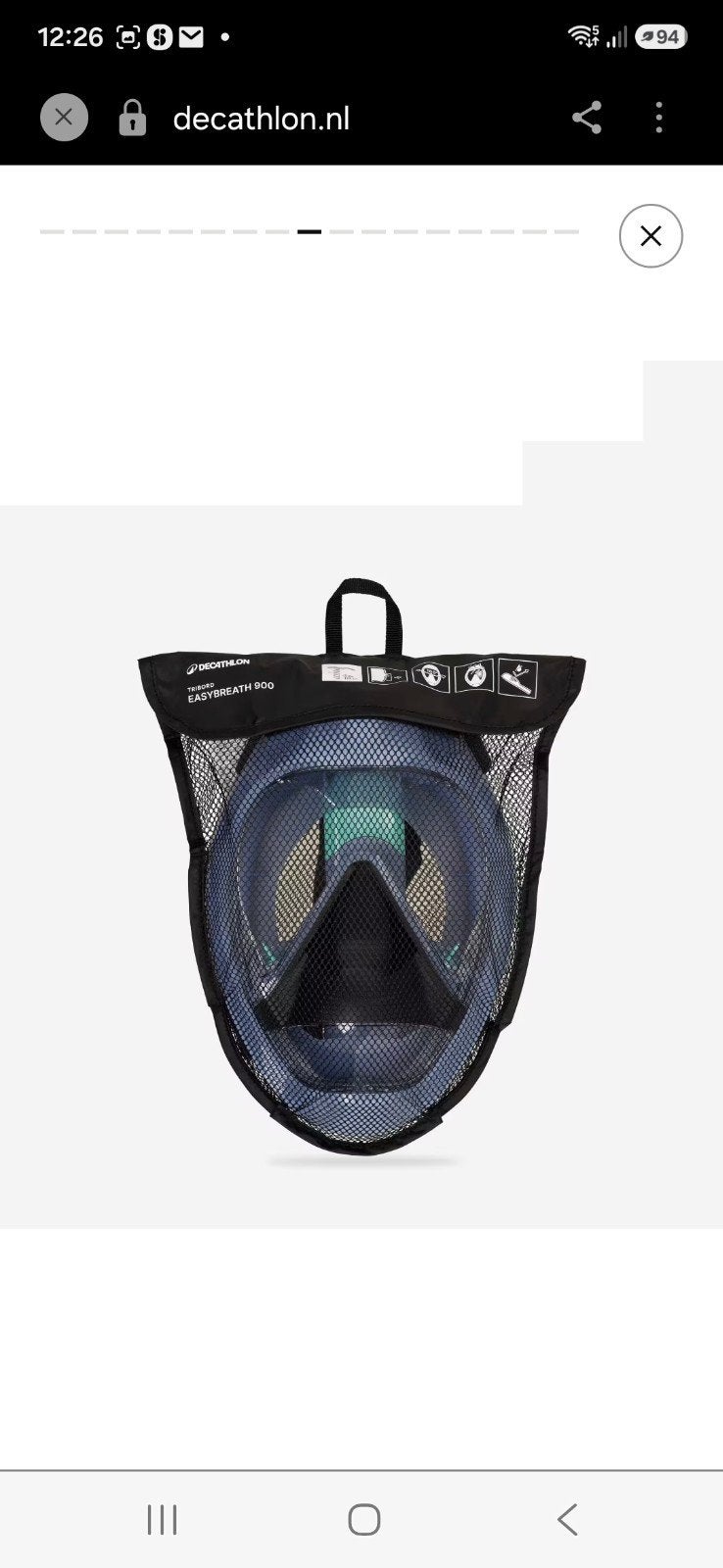 NIEUW! Decathlon Easybreath 500 Snorkelmasker Blauw maat M/L, Ophalen, Nieuw, Snorkelmasker