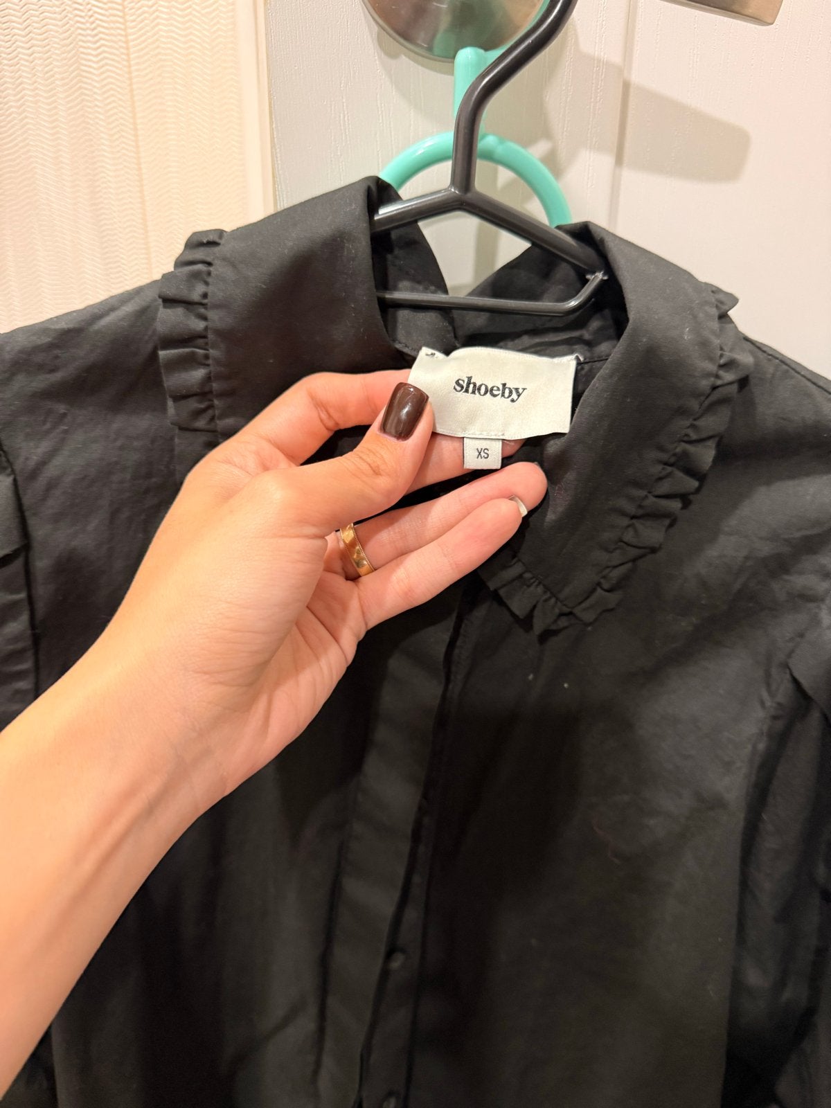 Shoeby Zwarte Blouse met Ruches Kraag - Maat XS, Ophalen of Verzenden, Zo goed als nieuw, Maat 34 (XS) of kleiner, Zwart