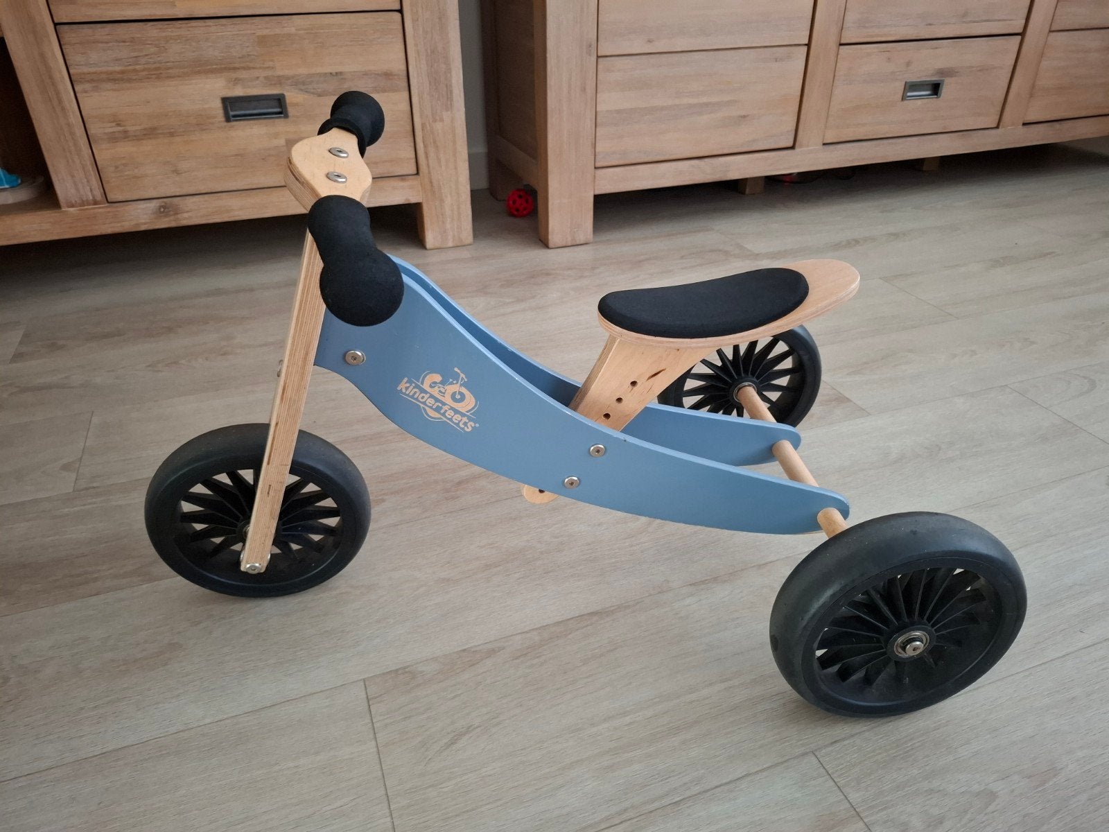 Kinderfeets Houten Loopfiets 2-in-1 - Blauw, Ophalen, Zo goed als nieuw, Kinderfeets, Verstelbare zitting