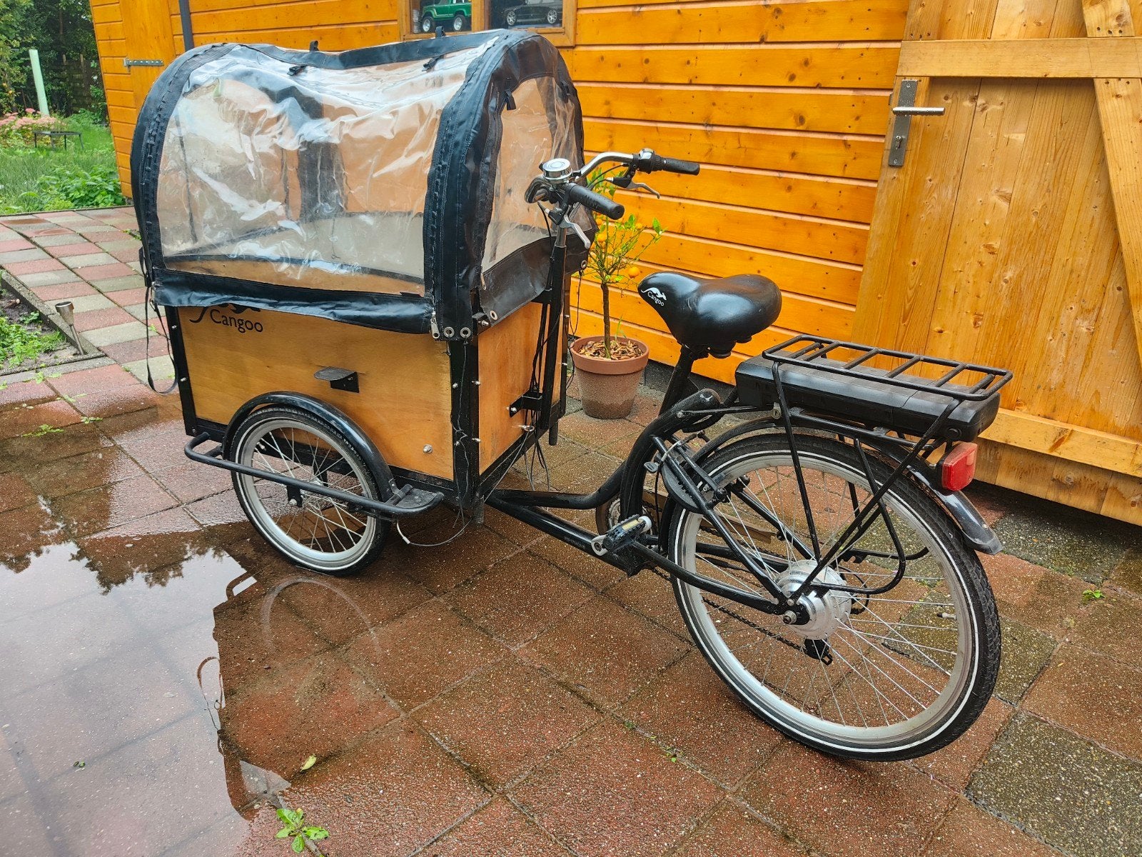Elektrische bakfiets met huif, Gebruikt, Huif, 2 kinderen, Trommelrem