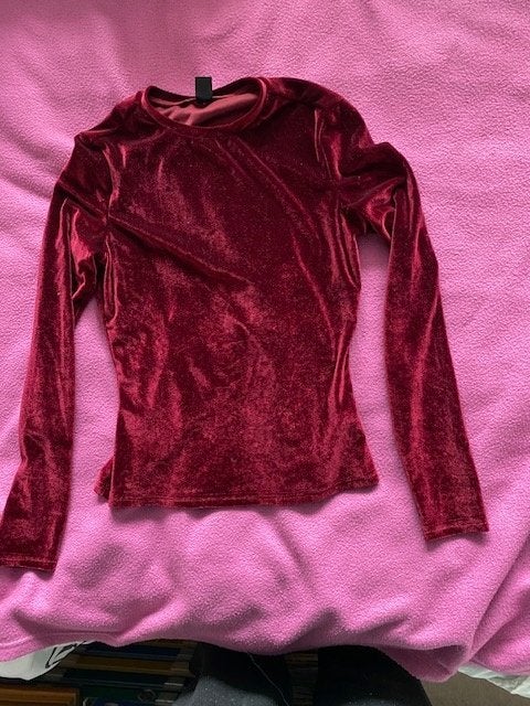 bordeau rood fluweelachtig shirt mt s, Ophalen of Verzenden, Zo goed als nieuw, Korte mouw, Maat 36 (S)