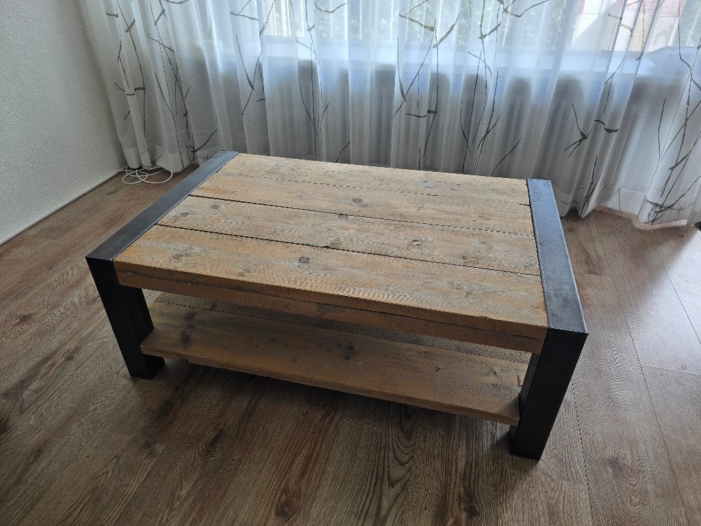 Salontafel van steigerhout met metalen frame, Gebruikt, 50 tot 100 cm, 100 tot 150 cm, Industrieel, Landelijk