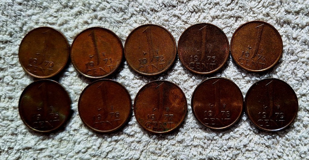 Centen 1970 t/m 1979, Postzegels en Munten, Munten | Nederland, Ophalen of Verzenden, Koningin Juliana, 1 cent, Setje