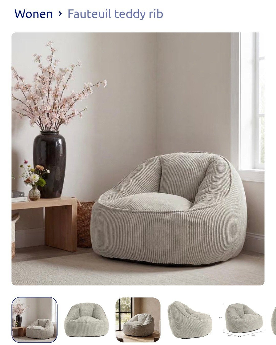 Fauteuil teddy rib action, Ophalen, Nieuw, Wit