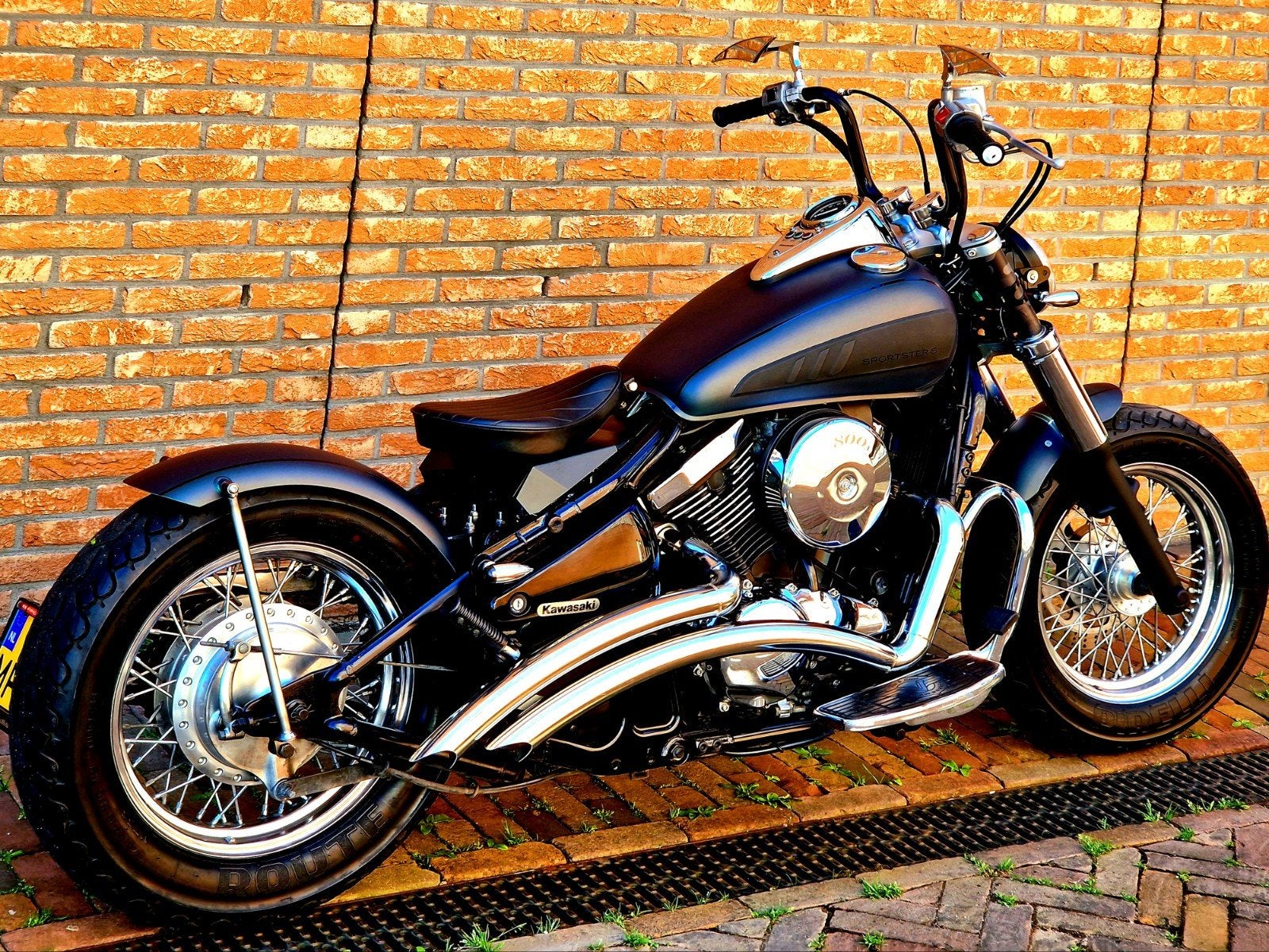 Dikke Kawasaki VN800 Bobber (Mat blauw/grijs), Motoren, Sportuitlaat, 2 cilinders, Bedrijf, Meer dan 35 kW