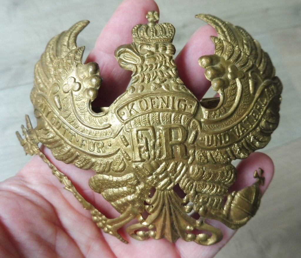 WO1 Pruisische Pickelhaube Helmplaat (Wappen) 1914-1918, Verzamelen, Verzenden, Landmacht, Duitsland, Overige typen