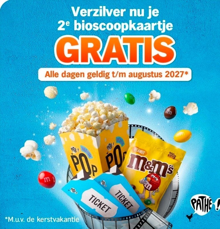 13 x AH bioscoop pathe spaaractie 2e kaartje gratis, Tickets en Kaartjes, Twee personen, Vrijkaartje alle films