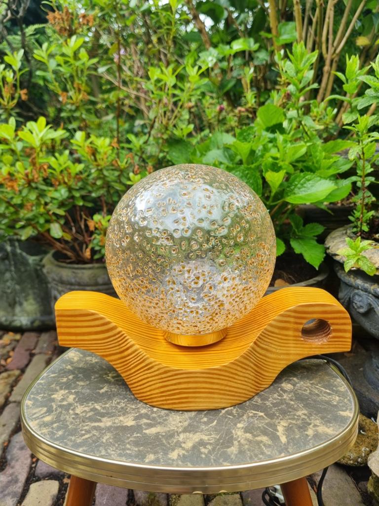 Vintage Tafellamp met Vurenhouten Basis en Goldflakes, Ophalen of Verzenden