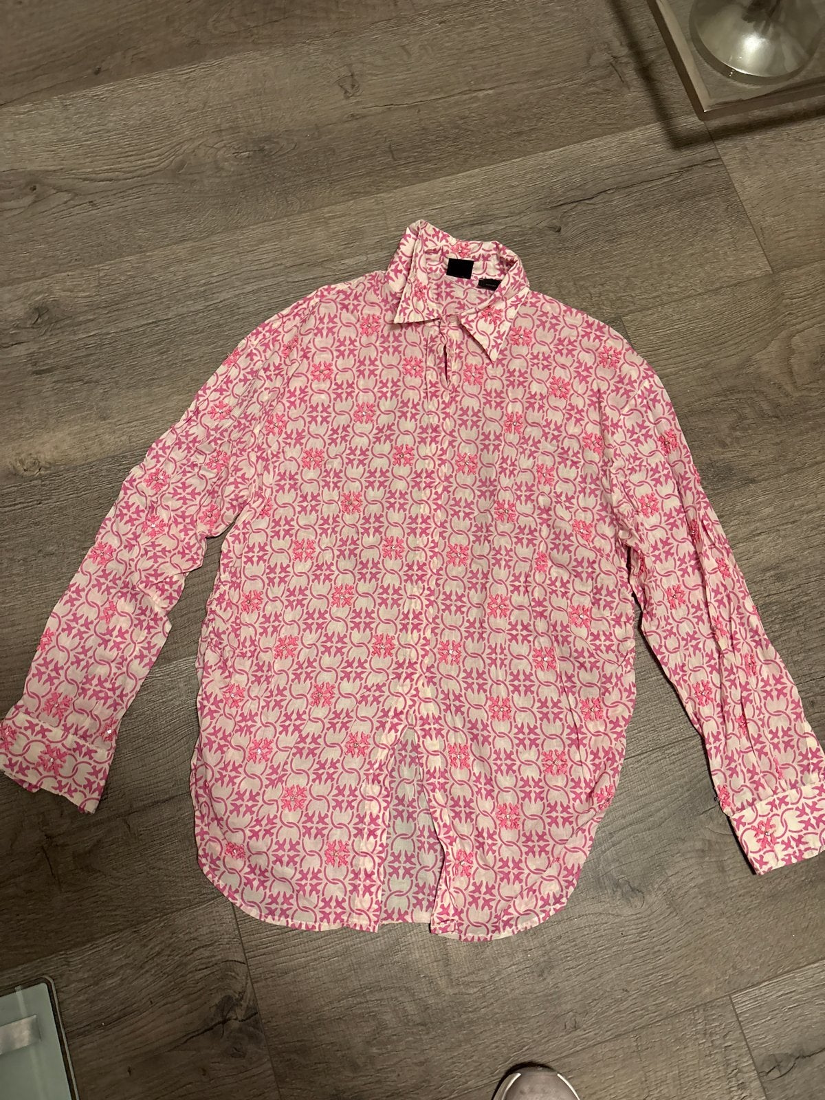 PINKO blouse maat 40 - Roze met patroon, Ophalen of Verzenden, Gedragen, Maat 38/40 (M), Roze