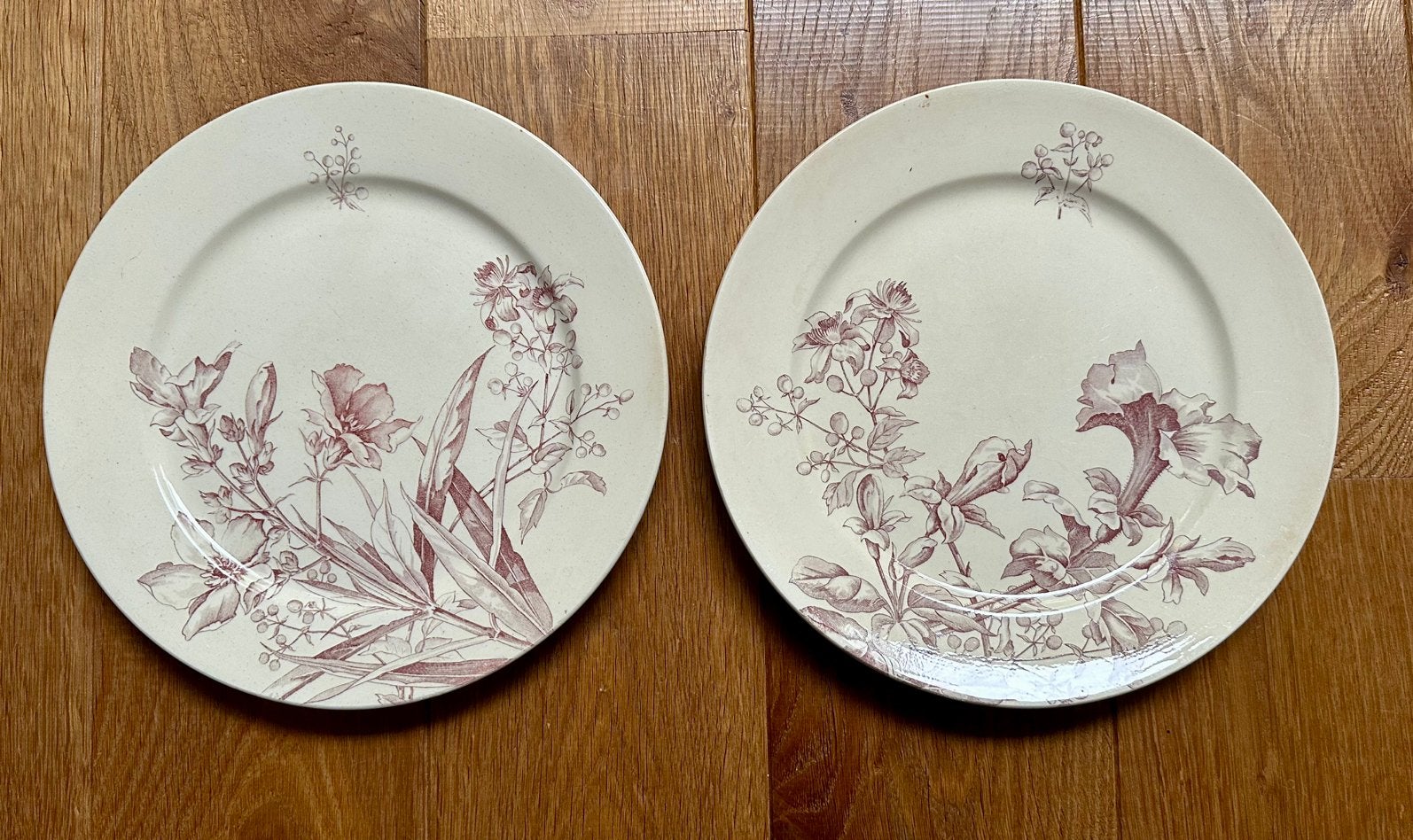 Antieke borden met bloemmotief Petunia, set van 2, Ophalen of Verzenden