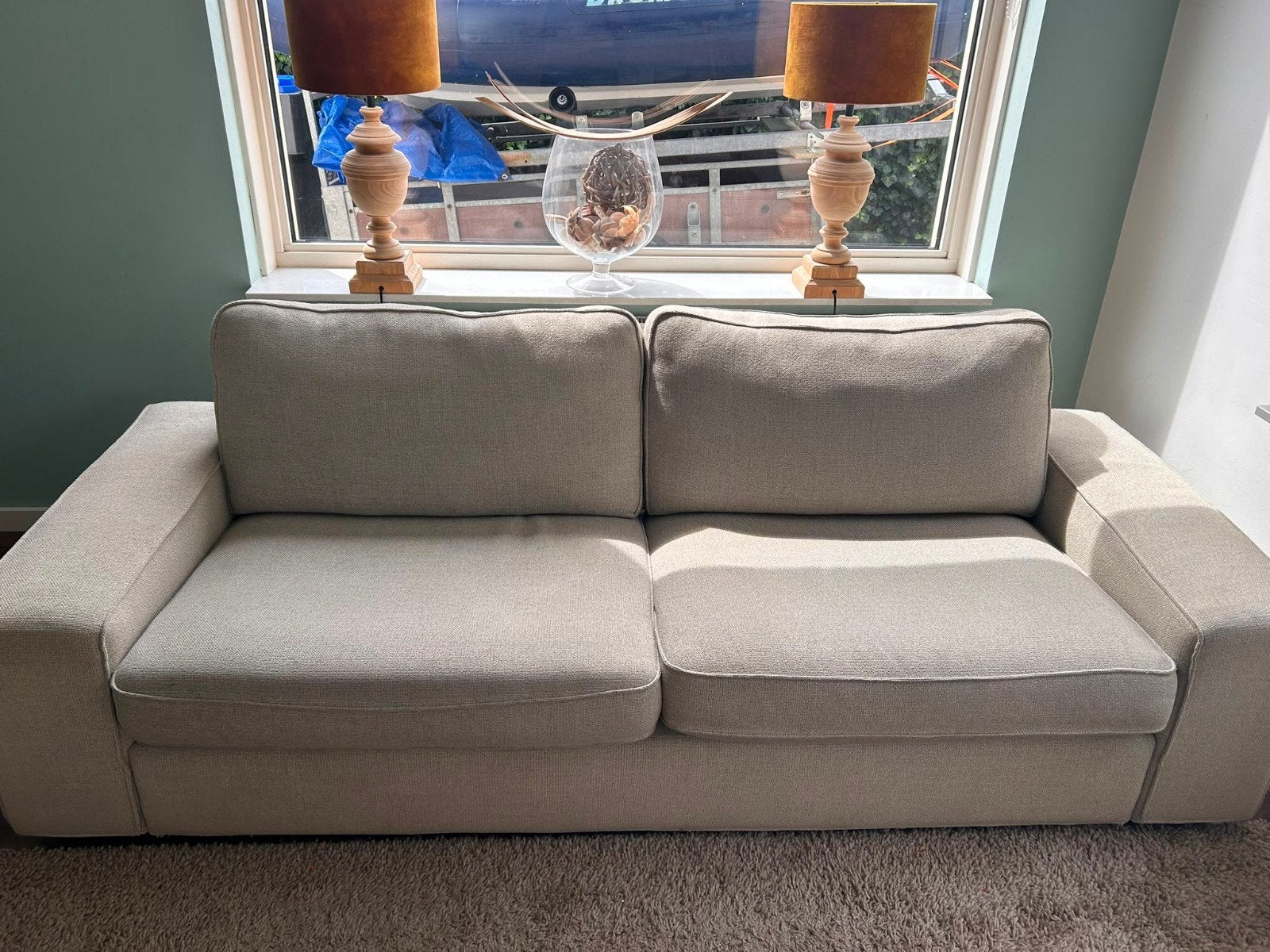 Comfortabele Ikea 3-zitsbank model-Kivik in neutrale stof, Gebruikt, Driepersoons, 75 tot 100 cm, Ophalen of Verzenden
