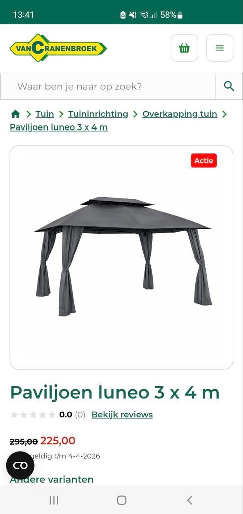 Gevraagd paviljoen luneo dak pvc 3 x 4 m waar te koop, Tuin en Terras, Overkappingen, Ophalen