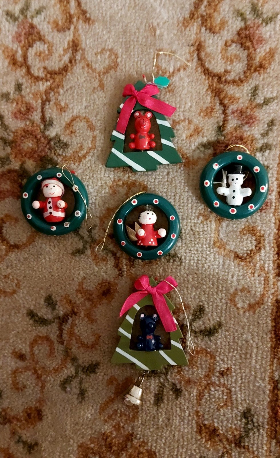 5 Mooie oude houten kerstboom hangertjes, Ophalen of Verzenden