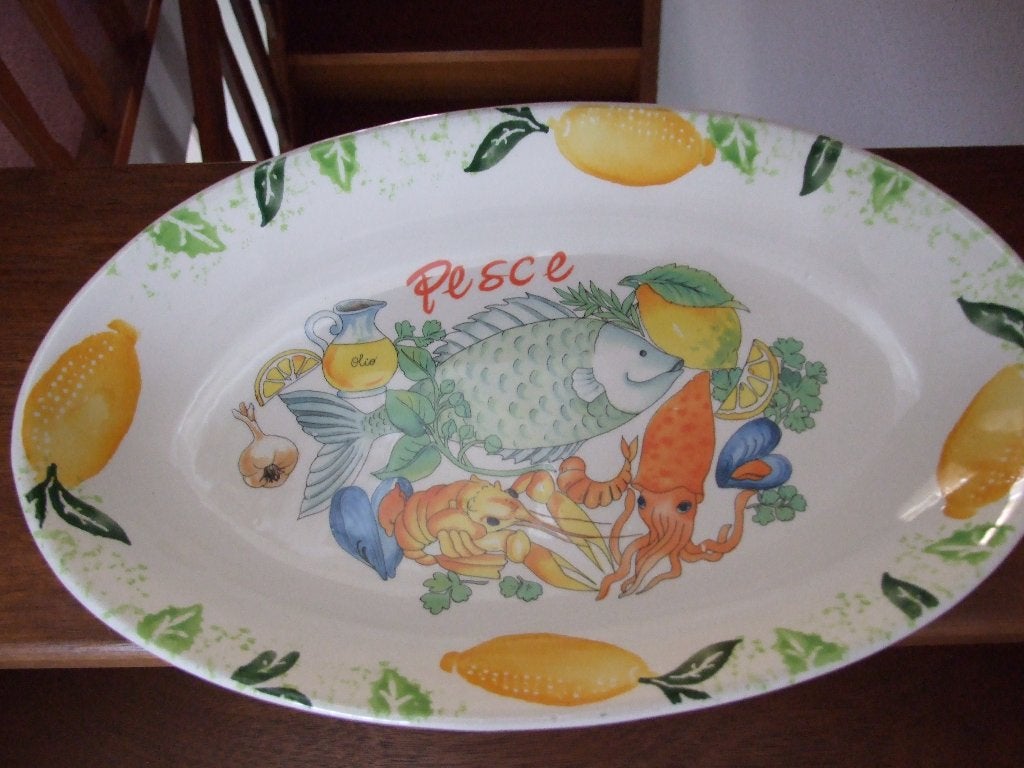 Nieuwe ovale schaal met vis en schelpdieren Italy, Nieuw, Ophalen of Verzenden, Schaal of Schalen, Overige stijlen