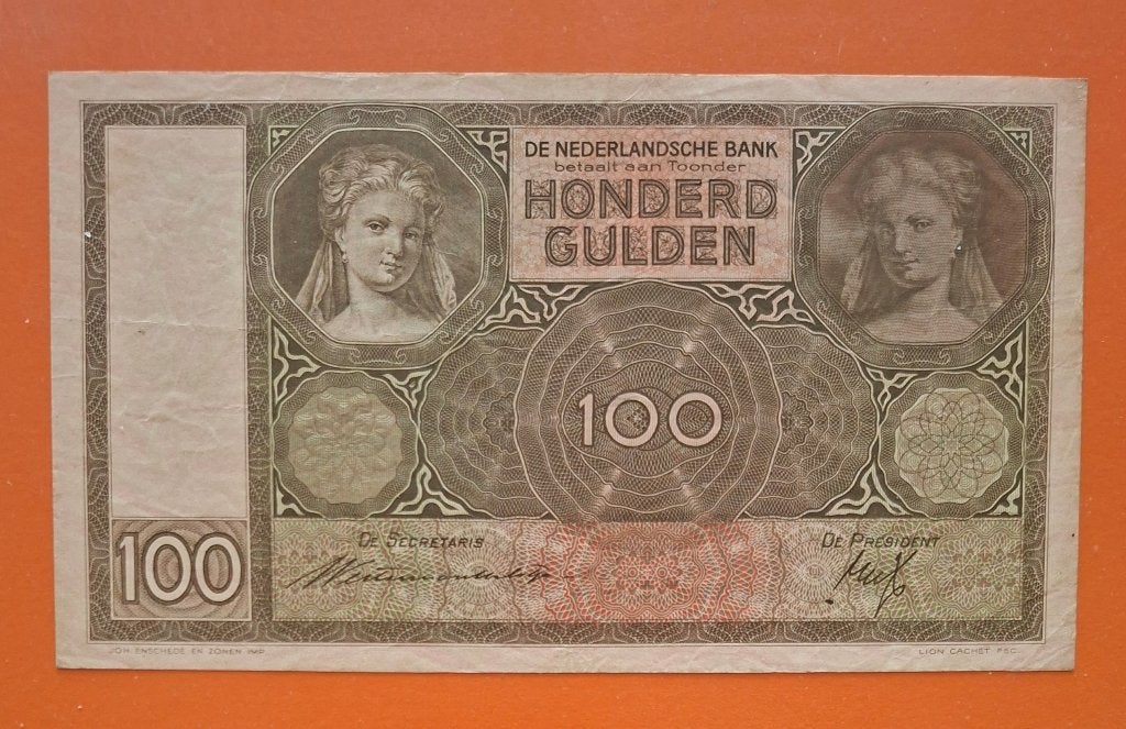 Bankbiljet 100 gulden1939, Luitspelende vrouw, cat. PL97.c1, Postzegels en Munten, Verzenden, 100 gulden, Los biljet
