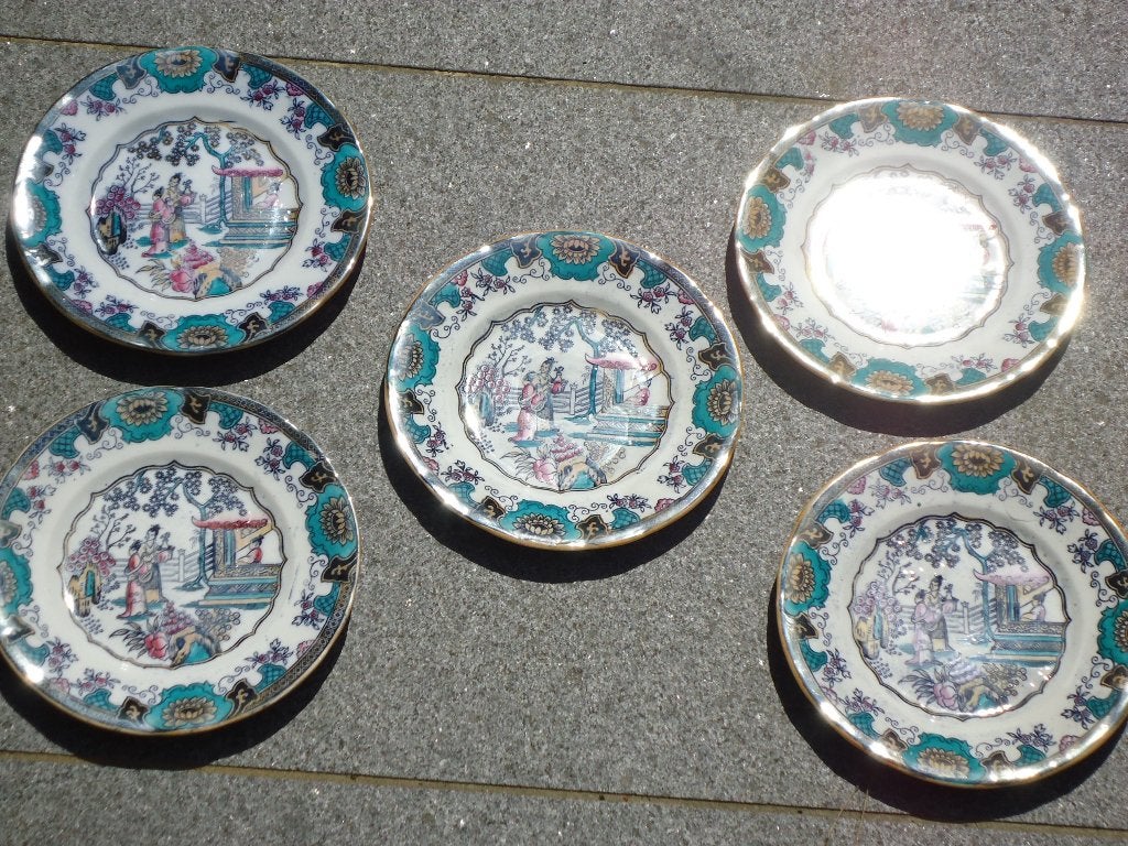 5x antiek bord B F BOCH FRERES CANTON chinees decor XIX E., Ophalen of Verzenden