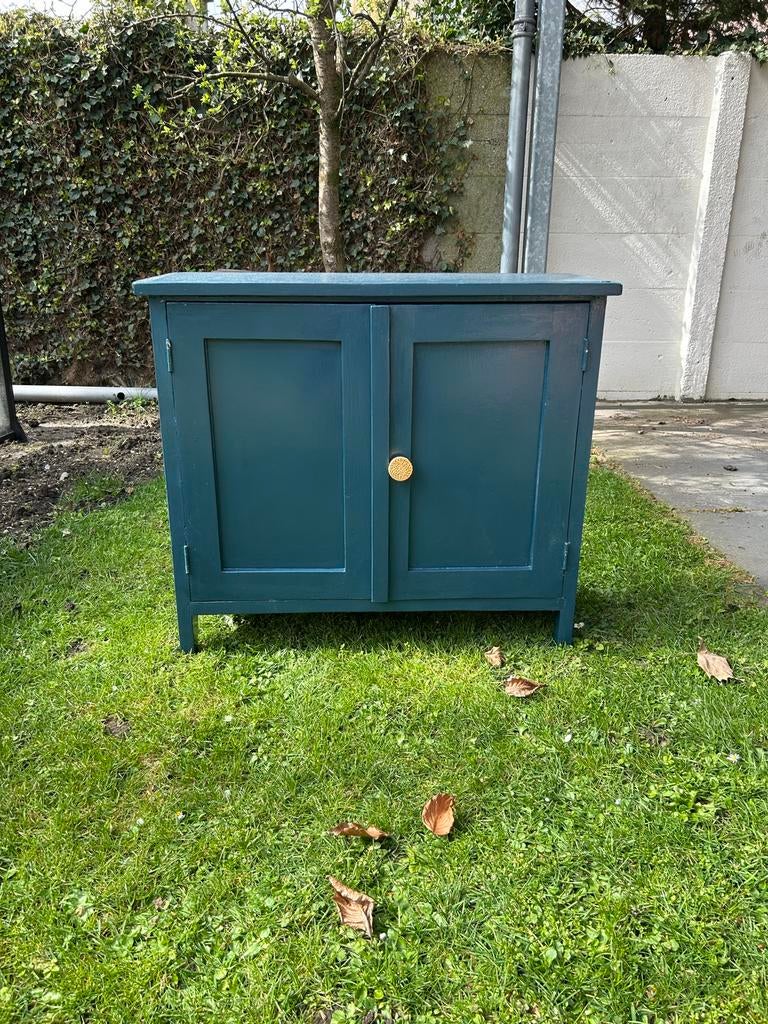 Vintage kastje Haags blauw met prachtig behang, Huis en Inrichting, Kasten | Overige, Ophalen, Gebruikt