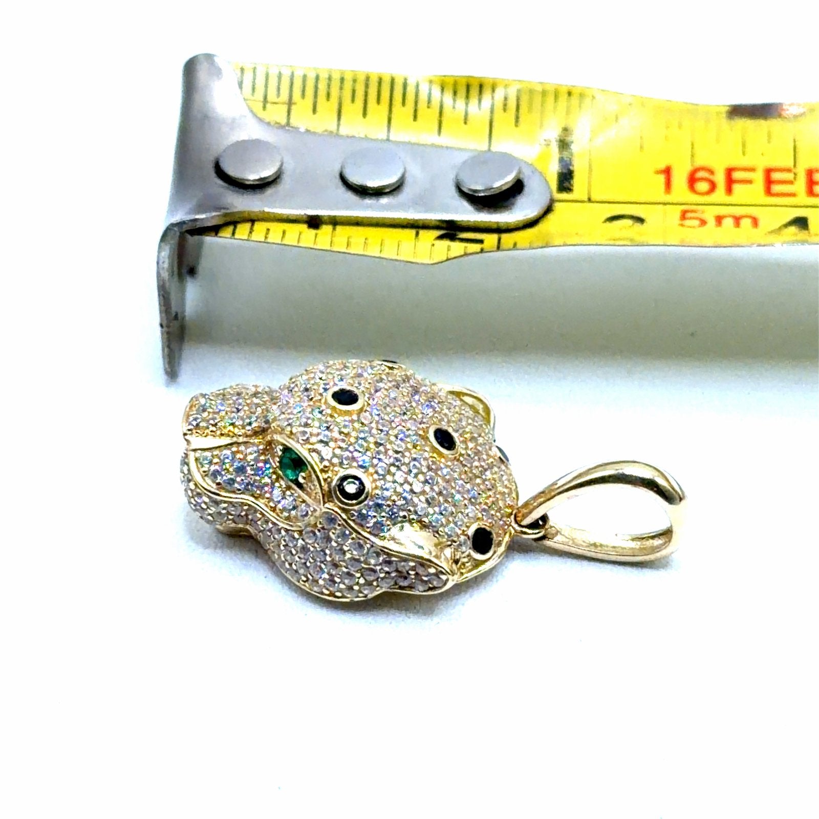 Gouden Panter Hoofd Hanger met Zwarte en Witte Stenen, W, Nieuw, Ophalen of Verzenden, W