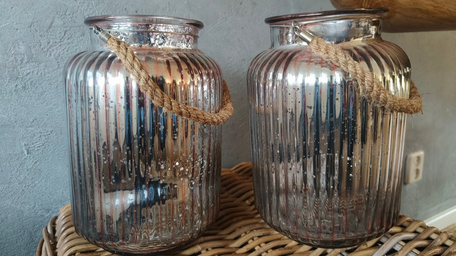 2x Countryfield Windlicht van glas 25cm hoog, Ophalen, Glas, Windlicht