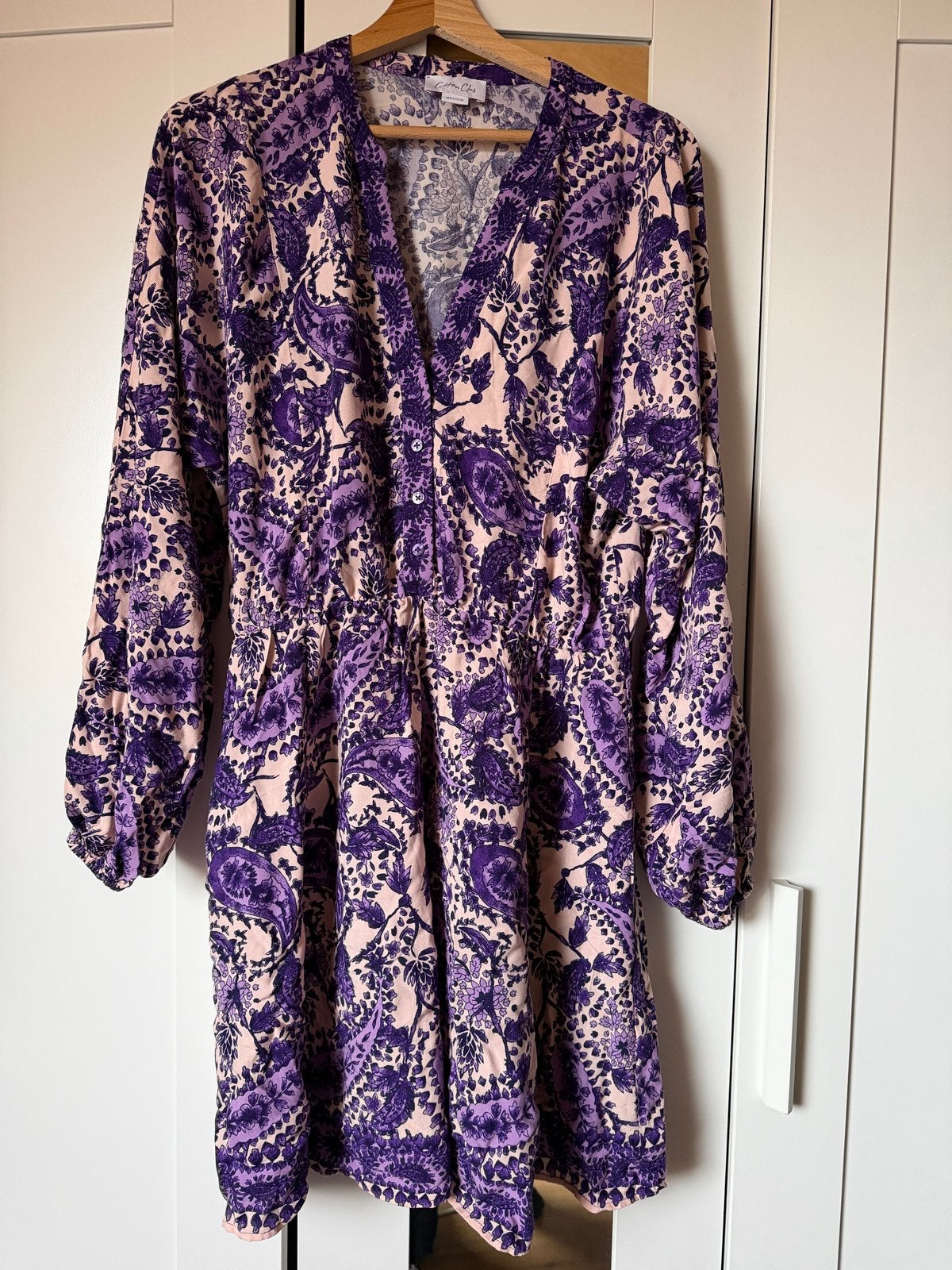 Cotton Club Jurk Maat M Paars/Beige Paisley Print, Ophalen of Verzenden, Zo goed als nieuw, Maat 38/40 (M), Paars