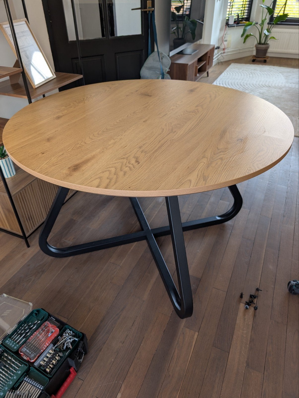 Ronde Eettafel Industrieel Elegant Hout (MDF) 120 cm, Huis en Inrichting, Tafels | Eettafels, Rond, Zo goed als nieuw, Industrieel, Elegant