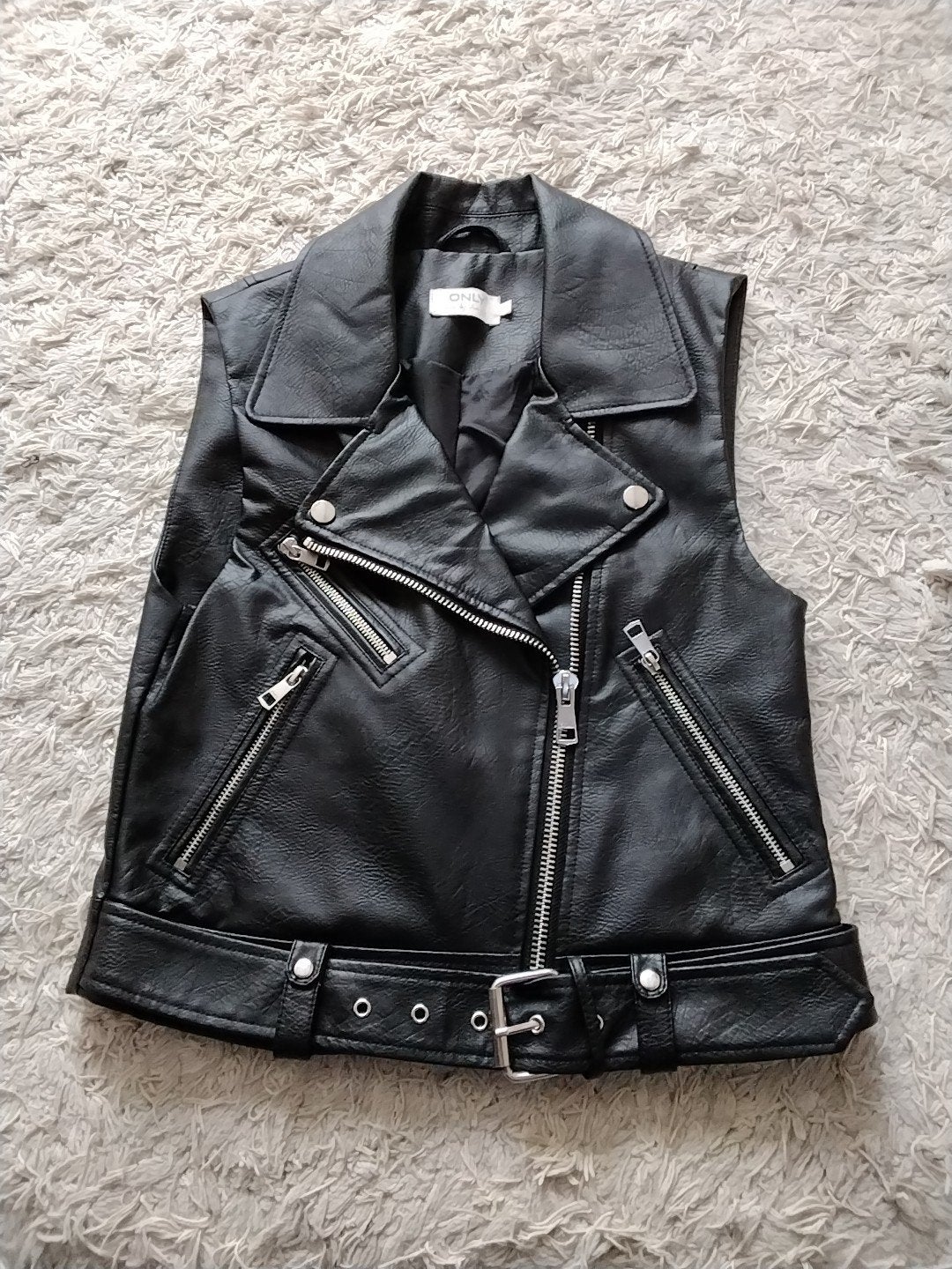 ONLY Zwart Imitatie Leren Biker Vest - Maat XS, Kleding | Dames, Bodywarmers, Zwart, Ophalen of Verzenden, Maat 34 (XS) of kleiner