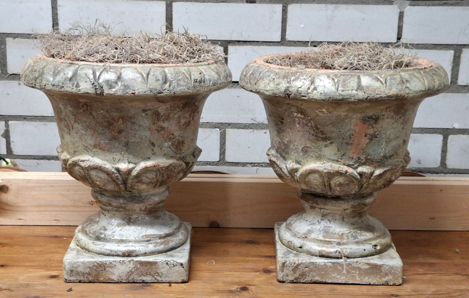 Grote vaas/pot taupe/goudkleurige, H35 D33 cm, Overige materialen, Gebruikt, Minder dan 40 cm, Ophalen