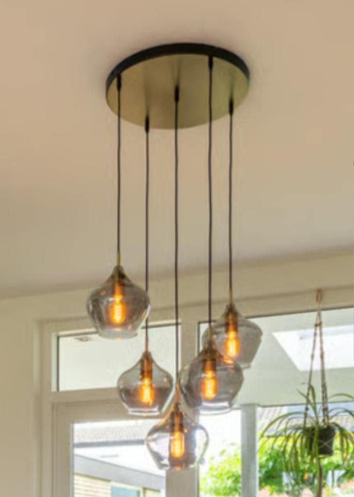 Light&Living Hanglamp Rakel - 5-lichts - Glas, Nieuw, Ophalen of Verzenden, Glas, 75 cm of meer